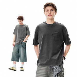 Camiseta de Trabajo 270G con Efecto Desgastado y Bolsillo en el Pecho, Estilo Vintage, Oversize, para Hombre, Manga Corta, Personalizable con Logotipo - Product Image 1