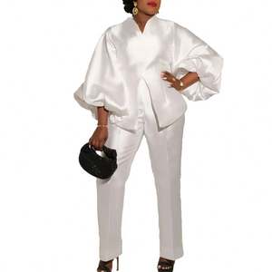 2023夏季新款白色非洲搭配套装女性优雅女士晚礼服尼日利亚女性2件套休闲套装 - Product Image 5