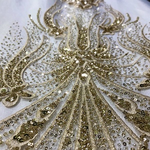 <strong>Beaded</strong> Lace Wedding <strong>Embroidery</strong> Beads <strong>and</strong> <strong>Sequins</strong> Mesh Gold <strong>Sequin</strong> Fabric - Product Image 2