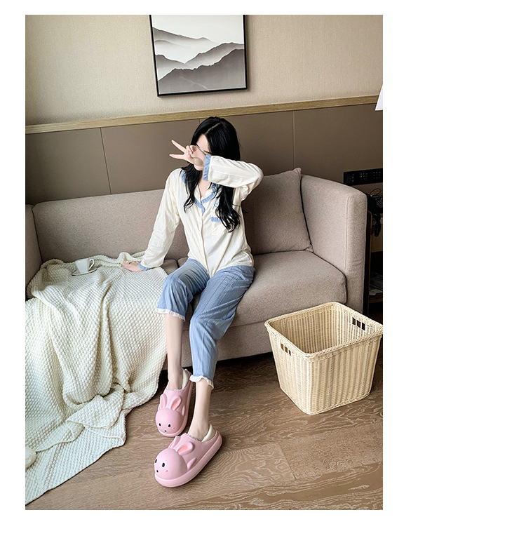 Waterproof Warm Plush Winter Shoes Women Fur Slippers Indoor Home Thick Sole Footwear