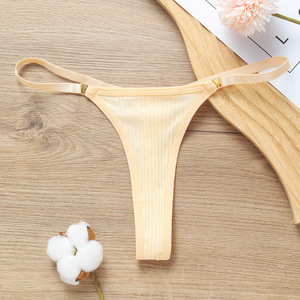 Tangas de algodón para mujer al por mayor, bragas de talle bajo con tirantes finos, sexy, transpirables, de punto acanalado - Product Image 1