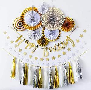 8pc éventails en <span class=keywords><strong>papier</strong></span> doré suspendus fleurs en <span class=keywords><strong>papier</strong></span> décoration murale rosettes en <span class=keywords><strong>papier</strong></span> décoration pour fête mariage anniversaire - Product Image 4