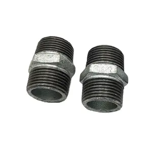 DN8 DN10 1/4 3/8 inch Galvanized gi steel hexagonal nipple BSPT threaded malleable casting iron nipple water plumbing fittings