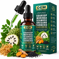 Complément alimentaire pour adultes : Gouttes buvables de Corossol amer, Mousse de mer, Moringa, Curcuma, Huile de Nigelle, Origan, Ashwagandha pour le soutien immunitaire