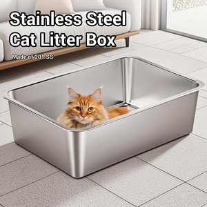 High Quality Large Size 40cm Pet Toilet Durable Open <b>Top</b> Stainless Steel Easy Clean Household <b>Cat</b> Litter Box Accessory - Product Image 6