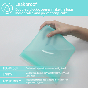 Thân Thiện Với Môi Cấp Thực Phẩm Tủ Đông Tươi Leakproof Tái Sử Dụng Bánh Sandwich <span class=keywords><strong>Container</strong></span> Đứng lên Zip Khóa Silicone Thực Phẩm Lưu Trữ Bag Set - Product Image 4