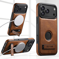 Coque de téléphone SUTENI pour iPhone 18 Pro Max avec support magnétique, chargement sans fil, surface lisse, cuir synthétique de luxe, compatible 17 16 Plus 15 14 13 12
