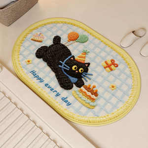 Alfombra de baño ovalada de imitación de lino, antideslizante, absorbente, de secado rápido, con estampado animal, para uso doméstico - Product Image 4