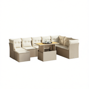 Adjustable Beige Pe <b>Rattan</b> Garden <b>Sofa</b> Set 6 Seater Outdoor Furniture Contemporary Design - Product Image 1