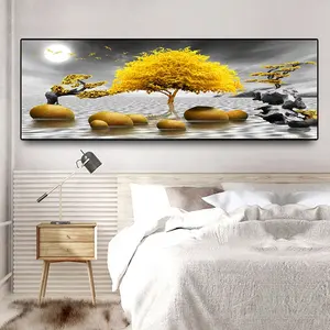 Affiche d'art mural moderne avec pierre dorée abstraite, photos d'arbre doré, affiche personnalisée, paysage, toile, Art, vente en gros