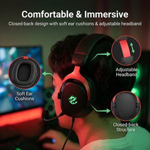 <span class=keywords><strong>Casque</strong></span> de jeu circum-auriculaire tri-mode PJT-DEP2516 sans fil 2.4G avec haut-parleur filaire de 50 mm, <span class=keywords><strong>fermé</strong></span>, RGB PJT-DEP2516 - Product Image 5