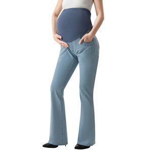 <span class=keywords><strong>Jean</strong></span> de maternité extensible pour femme, coupe bootcut, taille élastique, poche ventrale, design évasé, délavage neige, respirant, longueur intégrale - Product Image 5