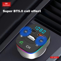 Earldom QC3.0 Cargador de coche con llamadas manos libres, transmisor inalámbrico BT 5,0 FM Receptor de radio Cargador de Puerto USB dual para Samsung
