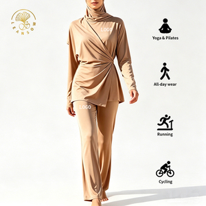 Traje de Baño Musulmán de <span class=keywords><strong>3</strong></span> Piezas con Mangas Largas y Diseño de Cintura Cruzada para Mujer, Modesto, Venta al Por Mayor del Fabricante - Product Image 3