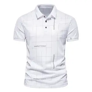 Summer New Fashion Dotted Line Printed Short Sleeve T-shirt European Size Men's Casual Lapel Polo Shirt Men