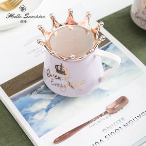 แก้วมัคมงกุฎเซรามิกทรงเพชรฝาทองสำหรับกาแฟชาแก้วมีตัวอักษรที่สวยงามราชินีแห่งทุกสิ่งทุกอย่าง - Product Image 3