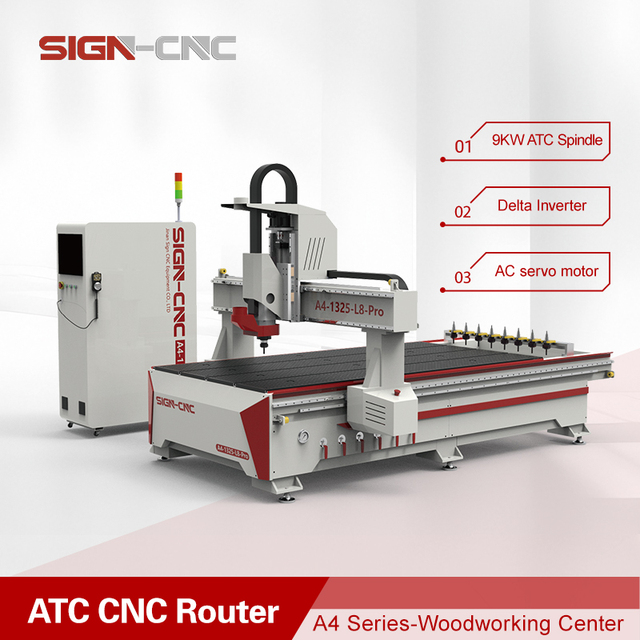 High Precision 9KW ATC CNC Router 1300x2500mm Syntec 60WE Bus Control Delta Inverter Shimpo Reducer CE Provided