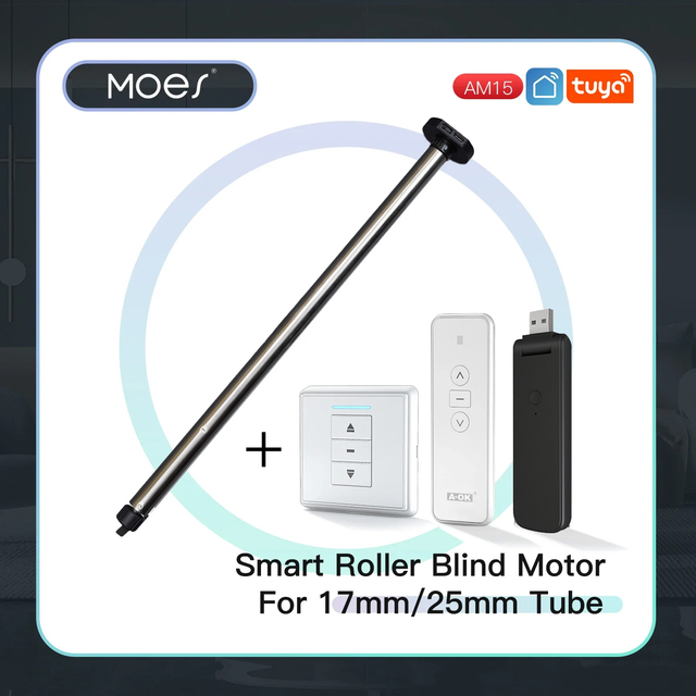 New Automatic AM15 Tubular Roller Blind Motor 17/25mm DC 5V App Control Electric Blind Shade RF433 Remote 5mins
