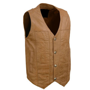 Gilet en cuir véritable pour homme, col en V, fermeture éclair sur le devant, vêtement d'extérieur décontracté, coupe régulière, couleur unie, vêtement d'hiver, style motard, coupe-vent - Product Image 1
