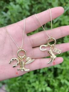 18K Gold Plated Cowboy Charm Pendant Necklace Micro Pave CZ Horseshoe Boot Hat <b>Chain</b> Jewelry for Women Charm Necklace - Product Image 1