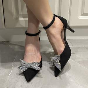 Sandalias de tacón alto con punta en pico y lazo, cómodas y elegantes, con correa en el tobillo, para mujer, ideales para verano y primavera. - Product Image 4