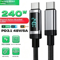 Kabel Pengisian Daya Super Cepat 240W dengan Layar Digital Real-time, Tipe-C, E-marker, dan Jalinan Nilon untuk Tablet