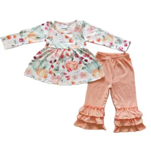 Discount children's clothing girls' suit pumpkin print long-sleeved culottes girls' clothes two-piece set