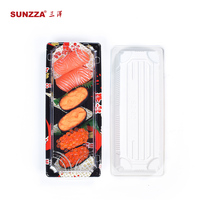 Sunzza-Paket Mountain Wild Red Printing Einweg-Restaurant Lebensmittel verpackung herausnehmen Kunststoff-Haustier-Sushi-Tablett mit Deckel