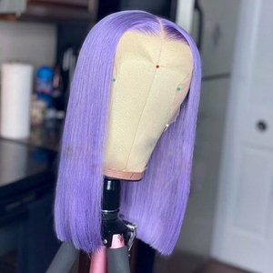 Peluca de <span class=keywords><strong>cabello</strong></span> humano sin pegamento, <span class=keywords><strong>color</strong></span> Bob, 100 virgen, púrpura, cutícula, transparente, con encaje frontal - Product Image 1