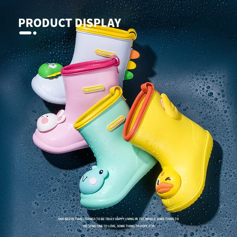 Botas de lluvia para niños Dibujos animados Niños y niñas Botas de lluvia para bebés al aire libre Antideslizante Suave Lindo Rainboots EVA Venta al por mayor Impermeable Niños