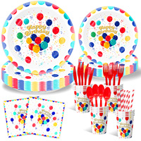 Perlengkapan Pesta Tema Perayaan Balon Multiwarna Gaya Modern Baru Dekorasi Ulang Tahun Tata Letak Pesta Alat Peraga Piring Kertas