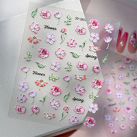 Autocollants 5D en relief pour ongles, motifs roses et lavande, décorations florales auto-adhésives, feuilles et lettres pour manucure printanière