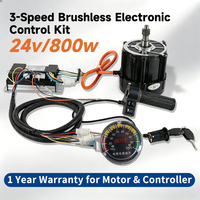 Kit Motor DC Brushless 24V 800W dengan Gear Helikal 16-Gigi, Set Pengontrol 3 Kecepatan untuk Sepeda Motor Roda Tiga Listrik dengan Throttle & Meter