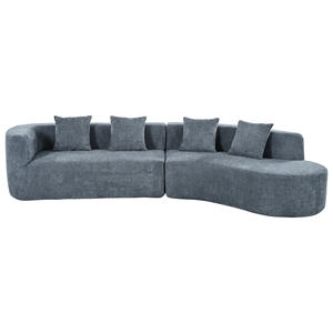 Sofa Bed Seksional Modern Desain Lengkung 2 Bagian Bahan Chenille Modular 4 Bantal Busa Empuk Peredam Getaran Ruang Tamu - Product Image 1