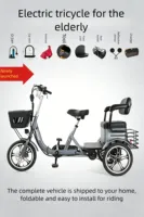 Tricycle Électrique Pliable Personnalisé pour Personnes Âgées, Double Siège Ouvert, Moteur 400W, Batterie Lithium, Assistance à la Pédale, Léger - Offre Spéciale