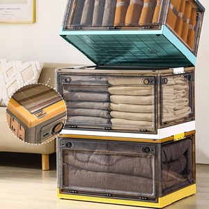 Factory Five-Door Open Folding Storage Box Clear Plastic Wheels for Bathroom Clothes Books Food Travel Collapsible Storage Bins - Product Image 2