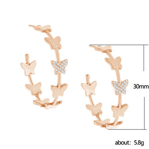 Orecchini pendenti a cerchio grande con farfalla per donna, gioielli da orecchio pendenti con pietre scintillanti - Product Image 5