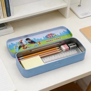 Boîte à crayons rectangulaire de haute qualité avec motif de voitures de dessin animé, organisateur pour élèves du primaire, emballage en métal - Product Image 1