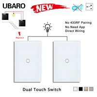 Interrupteur mural tactile US 1Gang 2 voies, fil sous tension unique, panneau en verre trempé, câblage direct, mise à niveau pour interrupteurs de lampe traditionnels 2 voies