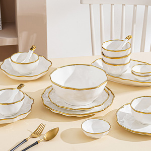 Juego de Vajilla de Cerámica con Borde Dorado de Lujo Europeo, Material de Grado Alimenticio <span class=keywords><strong>para</strong></span> el Hogar, Uso Diario, Hoteles y Regalos - Product Image 6