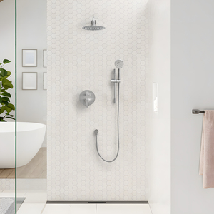 Grifo Monomando de latón y níquel cepillado con barra deslizante, rociador de ducha de lluvia de 5 funciones, juego mezclador de ducha de baño - Product Image 2