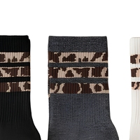 Chaussettes en tricot SN pour femmes, chaussettes décontractées mi-mollet, imprimé léopard, trois rayures, double rayure, chaussettes de sport rétro
