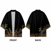 Kimono Cardigan Unisexe Personnalisé à Étiquette Privée, Imprimé en 3D, Motif Vague Ukiyo-e, Robe Haori Japonaise à Manches 3/4, OEM ODM Personnalisable, Été