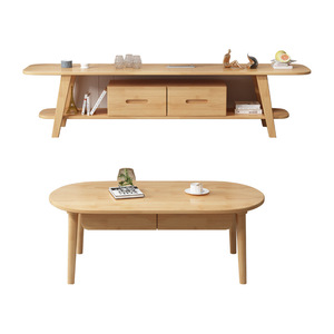 Novartis Nordic Solid Wood <b>Coffee</b> <b>Table</b> And Tv Cabinet Combination Double Drawer Storage Living Room Furniture Natural Wood - Product Image 1
