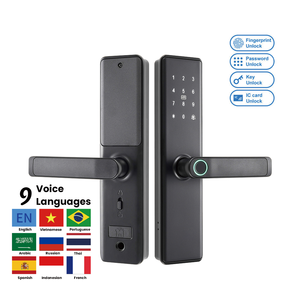 قفل باب ذكي أسود يعمل ببصمة الإصبع وبطاقة الهوية وكلمة المرور وتقنية <span class=keywords><strong>NFC</strong></span> للأبواب المنزلية والفندقية والشقق والمكاتب - Product Image 2