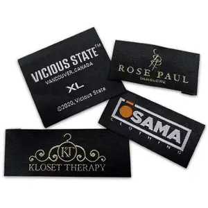 Luxury Fashion Damask Neck Tag End Fold Brand Logo Custom Garment Label Textile Woven Labels For Clothing
