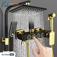 Ensemble de douche mural de luxe OEM 2025 noir et or 4 fonctions avec système de douche pluie et mitigeur thermostatique pour salle de bain