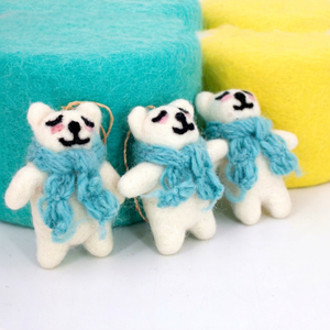 Felt & Yarn Handmade Felt Polar <b>Bear</b> Ornaments with Blue Scarf Christmas Tree Decorations <b>Cute</b> Animal Pendant Indoor Use Child - Product Image 2