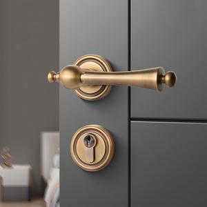 Cerradura de Puerta Interior Retro de Bronce, Manija Magnética Silenciosa de Latón con Orificio para Llave, para Dormitorio, Casa de Lujo, Conjuntos de Decoración para el Hogar - Product Image 4