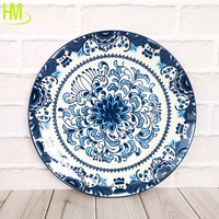 Ensemble d'assiettes en céramique porcelaine bleue personnalisées, feuilles rondes, imprimées, plat écologique pour soupe, dîner, mariage ou usage domestique